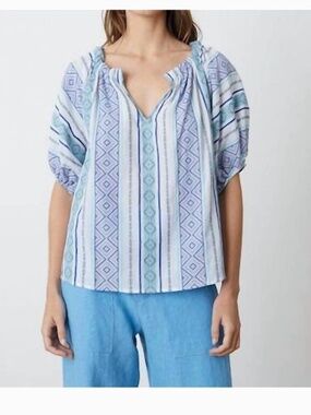 Velvet by Graham & Spencer Kimmy Jacquard Boho Top Blouse Blue Small